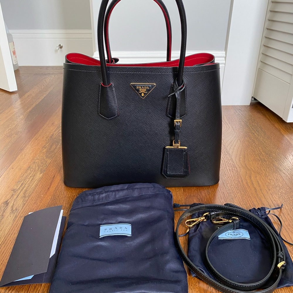 Prada Saffiano Cuir Medium Double Tote Bag